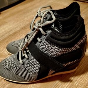 Ash Original Black and Gray Patterned Wedge Heeled Sneakers